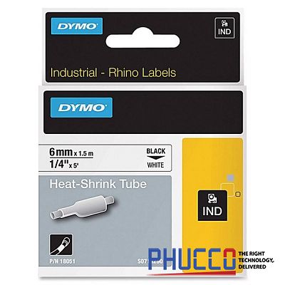 Nhãn in ống co nhiệt Dymo Rhino_Chữ đen trên nền trắng 6mm (1.5m)