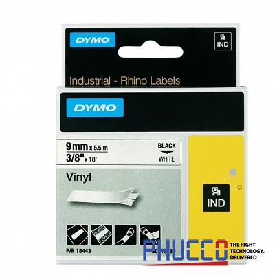 Nhãn in Vinyl Dymo Rhino_ Chữ đen trên nền trắng 9mm (5.5m)