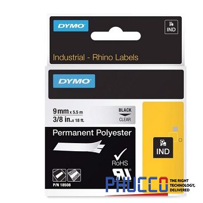 Nhãn in Polyester siêu dính Dymo Rhino_Chữ đen trên nền trắng 9mm (3.5m)