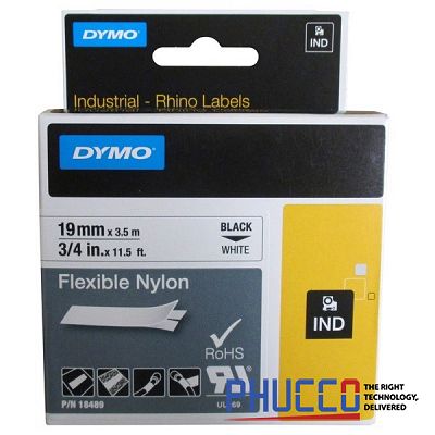 Nhãn in Nylon dẻo Dymo Rhino_Chữ đen trên nền trắng 19mm (3.5m)
