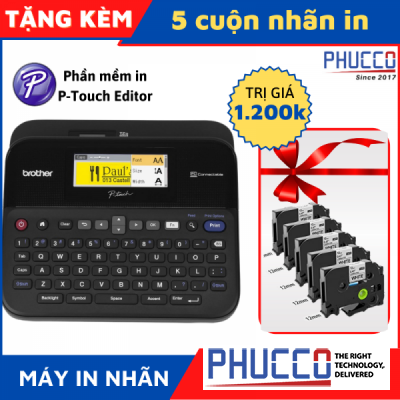 Brother PT-D600 Máy in nhãn TZ. Khổ in 6-24mm. Kết nối Máy tính - Tặng 5 cuộn nhãn in