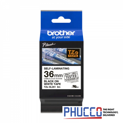 Nhãn dán cáp (Self-Laminating) Brother TZe-SL261, 36mm x 8m, Chữ Đen trên nền trắng, Dùng cho cáp CAT5E/6