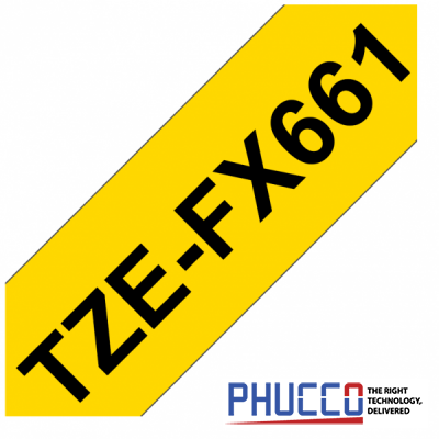 TZe-FX661 Nhãn siêu dẻo, chữ đen trên nền vàng 36mm