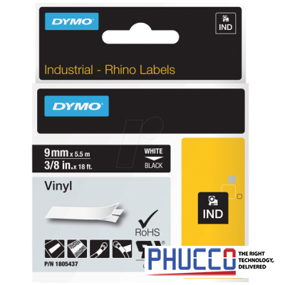Nhãn in Vinyl Dymo Rhino_ Chữ trắng trên nền đen 9mm (5.5m)