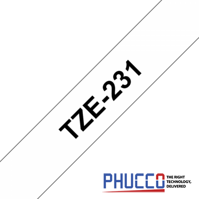 Nhãn in Brother TZe-231, 9mm x 8m (rộng x dài) chữ đen trên nền trắng