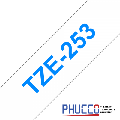 TZe-253 Nhãn tiêu chuẩn, chữ xanh trên nền trắng 24mm