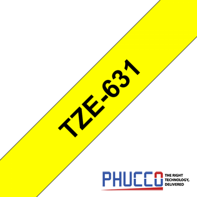 TZe-631 Nhãn tiêu chuẩn, chữ đen trên nền vàng 12mm