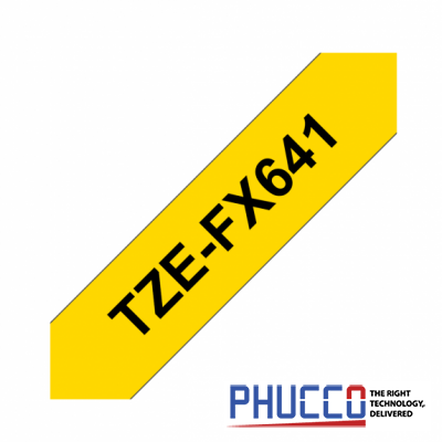 Nhãn in Brother TZe-FX641 Nhãn tiêu chuẩn, chữ đen trên nền vàng 18mm