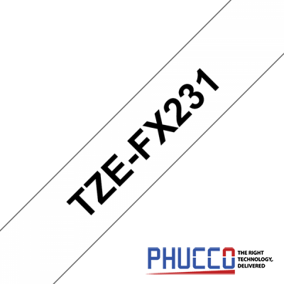 TZe-FX231 Nhãn siêu dẻo, chữ đen trên nền trắng 12mm