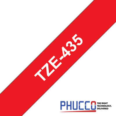 TZe-435 Nhãn tiêu chuẩn, chữ trắng trên nền đỏ 12mm