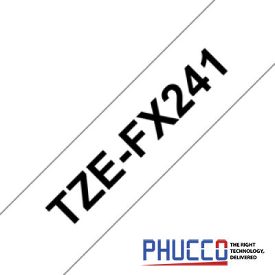 TZe-FX241 Nhãn siêu dẻo, chữ đen trên nền trắng 18mm
